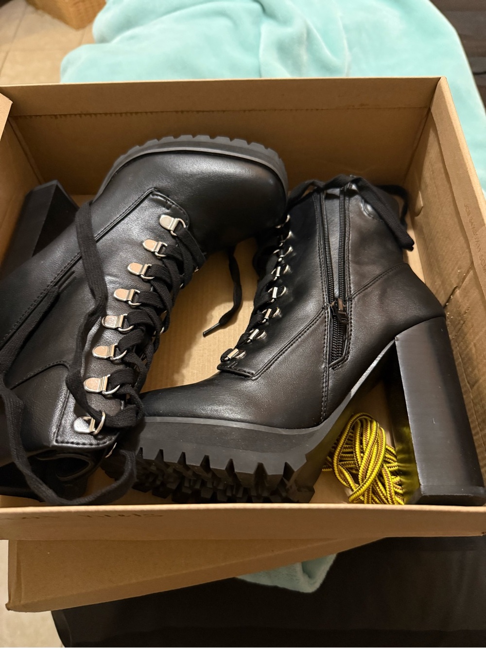 Steve Madden Black Lace-Up Platform Ankle Boots